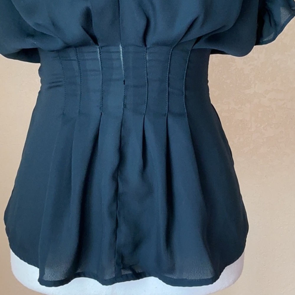 Max Studio Navy Ruffled V-Neck Blouse - Picture 4 of 9